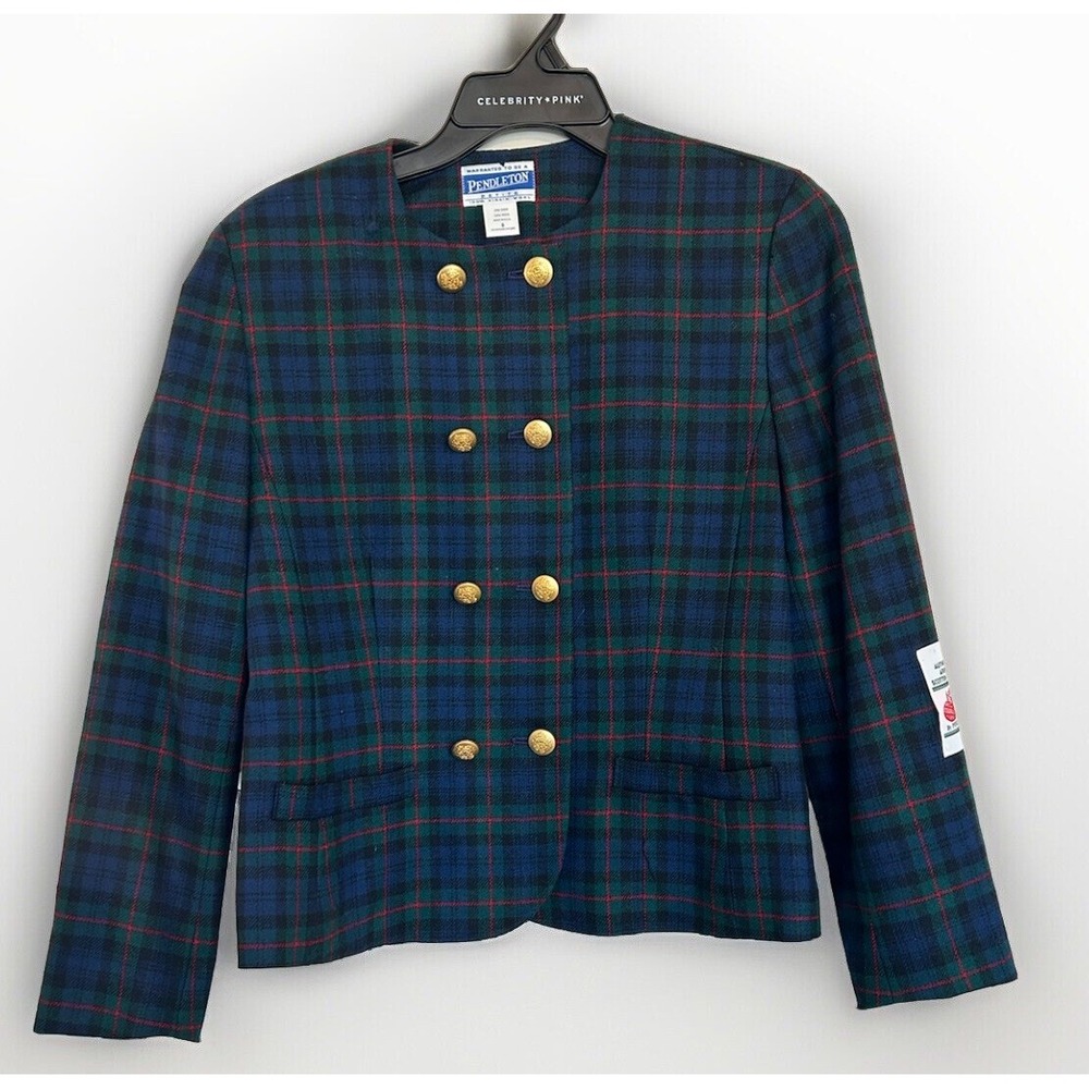 Vintage Pendleton Wool Plaid Tartan Gold Crest Button Jacket 8 Academia Preppy